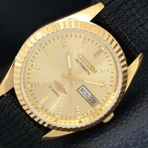 Vintage 1987 Citizen Automatic Mens Gold Watch W/daydate & Gold accents
